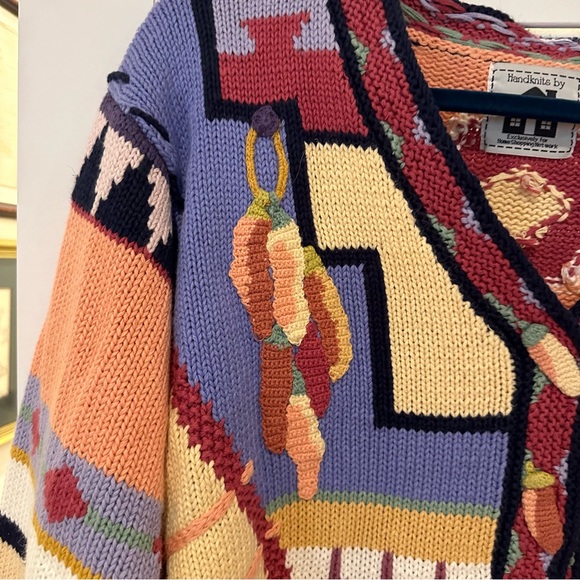 Storybook Knits Cardigan Sz L Southwestern Peppers Adobe Pottery Chiles Hand - Picture 6 of 10